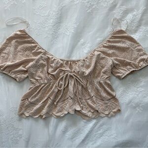 Elegant Beige Eyelet Off-Shoulder Top